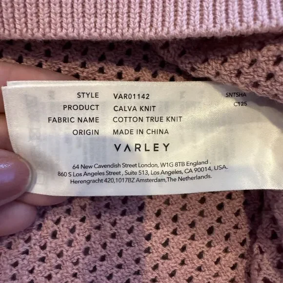 Varley Calva Knit Polo Sweater Pink Mauve V-Neck, Sheer, Small NWT - Picture 11 of 14